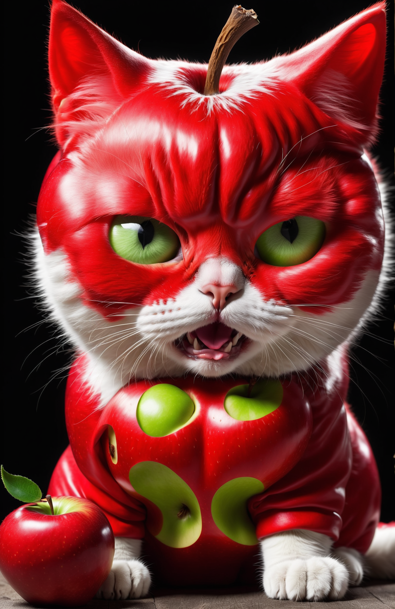 5070947-1559663415-🐱🍎😡 Angry Cat ,Apple Face  , The kitten wore a red apple suit with big and small clothes that added a bit of silliness, and the.png